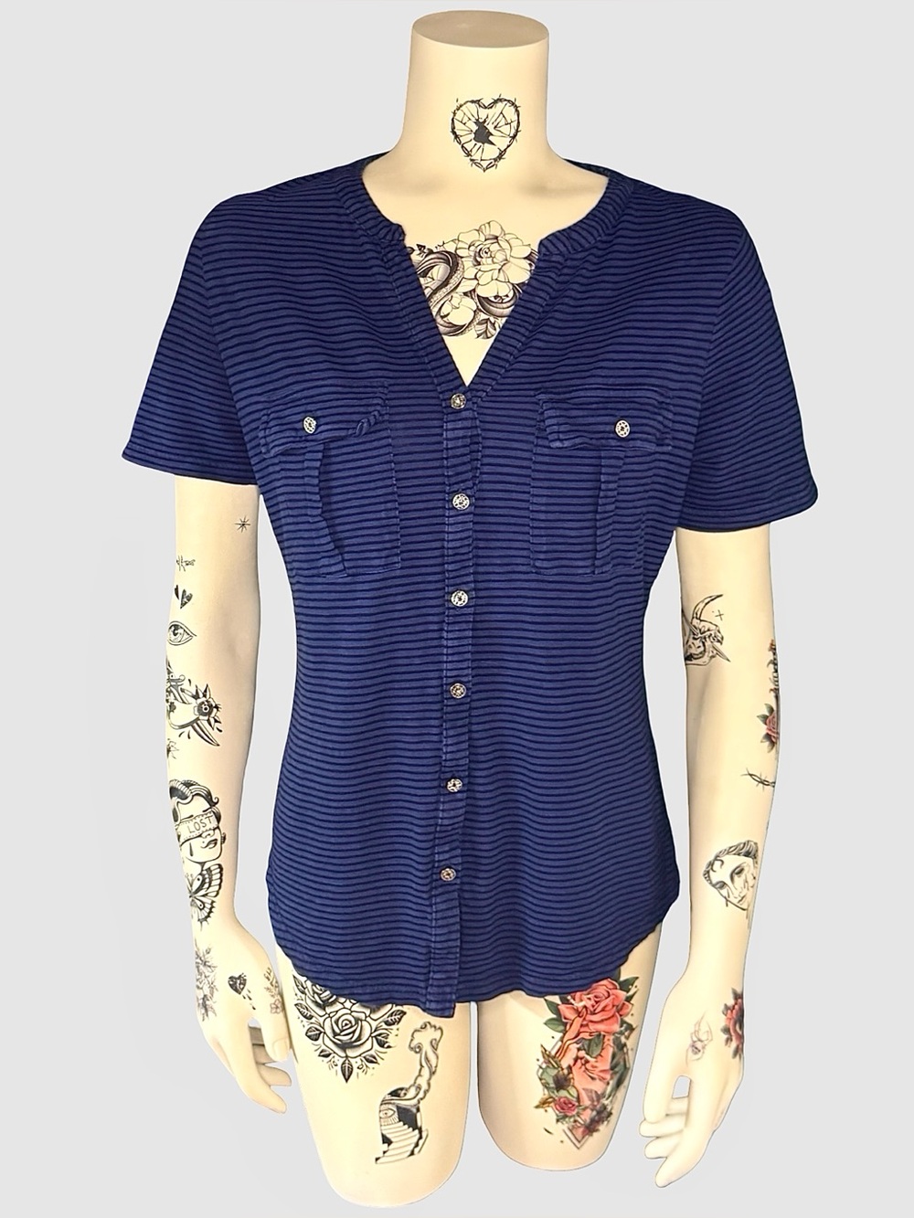 Blue striped button up top